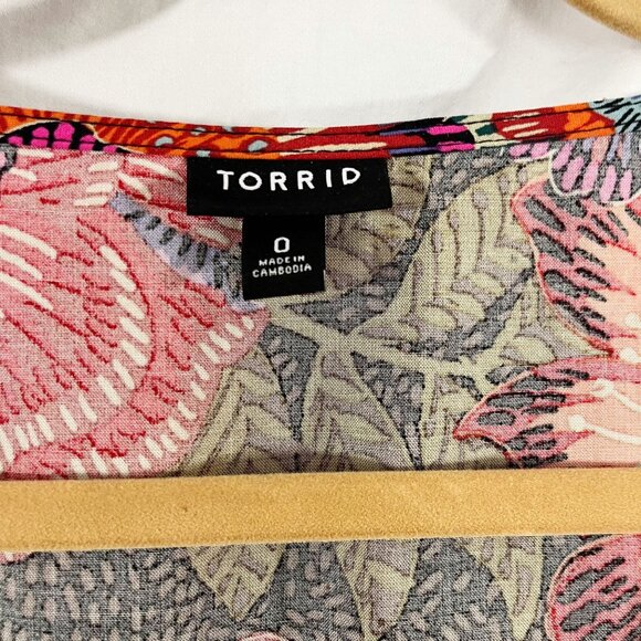 Torrid Black Brown Pink Multicolor Tie Front Boxy Fit Top Boho - Size 0X - Picture 3 of 6